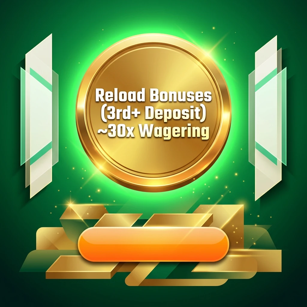 Reload Bonuses (3rd+ Deposit) ~30x Wagering